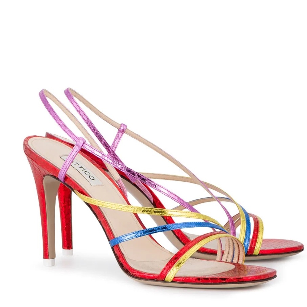 Attico Women's Metallic Red Snakeskin Strappy Sandals Size 41